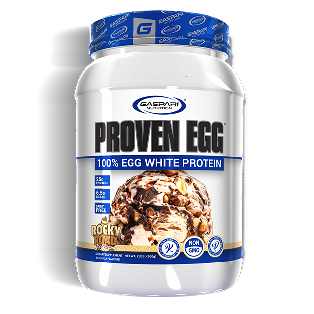 Gaspari Nutrition Proven Egg White Protein Powder in Rocky Road ice cream flavor, 2lb bottle for muscle growth and recovery