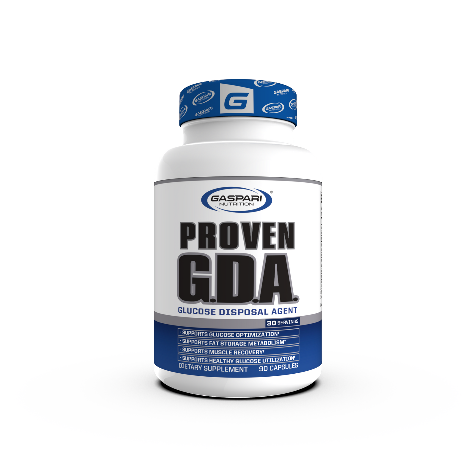 Proven GDA - Glucose Disposal Agent supplement bottle by Gaspari Nutrition, designed to support glucose optimization and fat management.