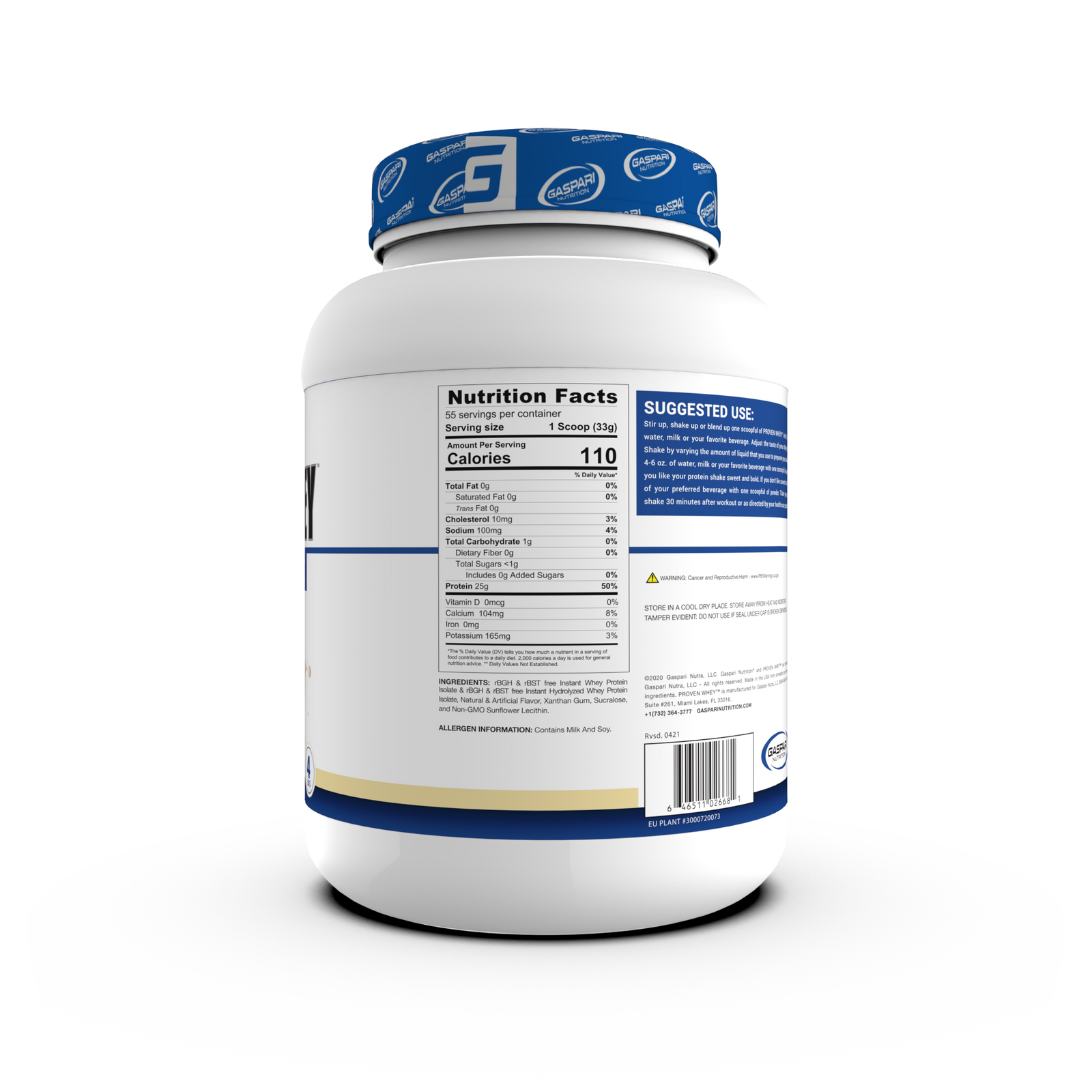 Close-up of Gaspari Proven Whey – 100% Hydrolyzed Whey Protein Isolate tub displaying flavor options, encouraging Whey Protein variety.