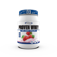 Gaspari Proven Whey – 100% Hydrolyzed Whey Protein Isolate tub featuring Strawberry and Cream flavor, showcasing Whey Protein's delicious options.
