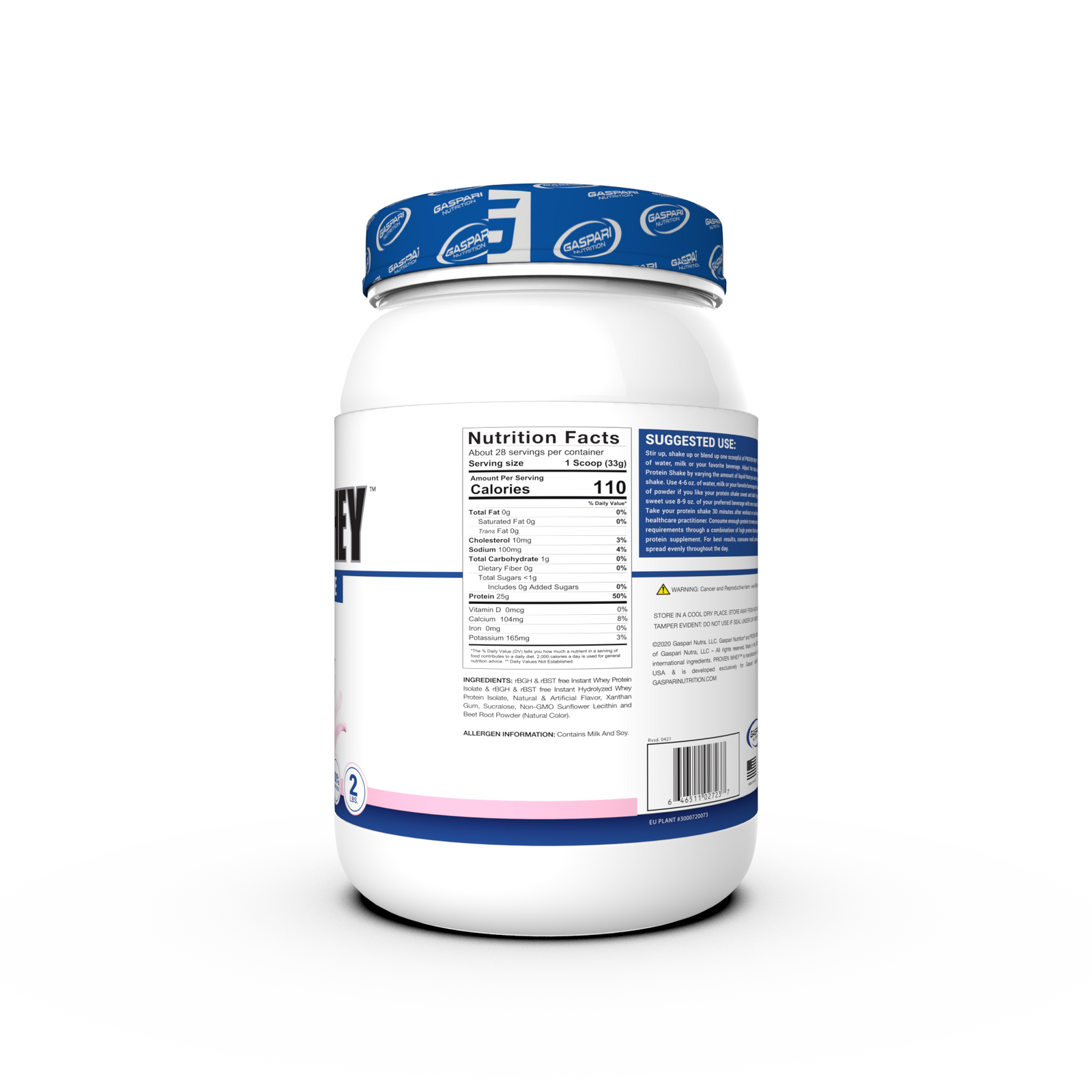 Gaspari Proven Whey – 100% Hydrolyzed Whey Protein Isolate tub featuring a weight measurement label focused on Whey Protein servings.