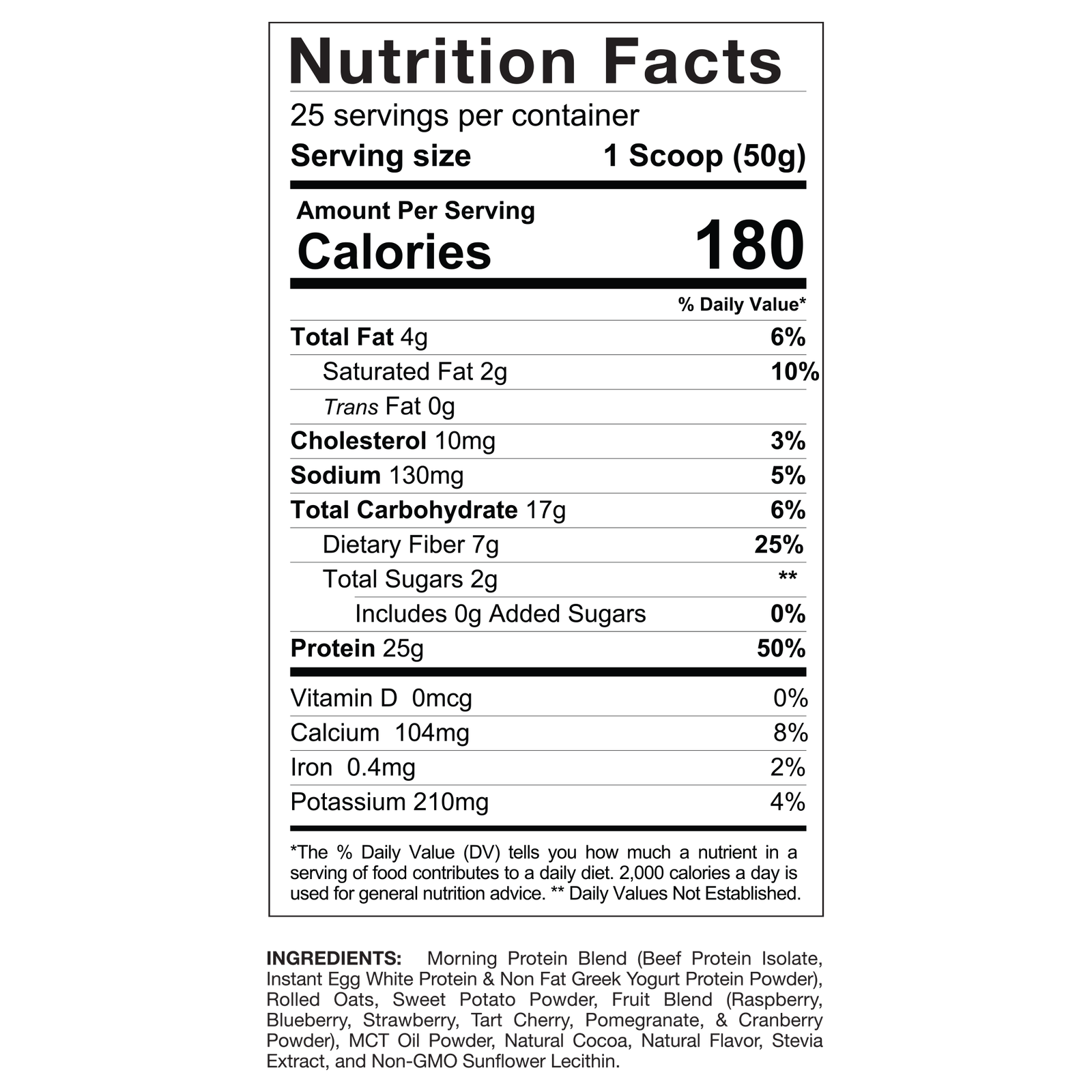 Nutrition facts label for Gaspari Nutrition Quick Meal, detailing serving size, calories, and macronutrient breakdown, including 25g protein, 4g total fat, and 17g carbohydrates.