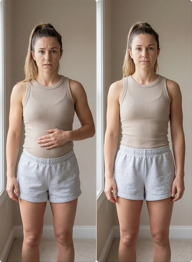Before and after woman showing bloating vs relief
