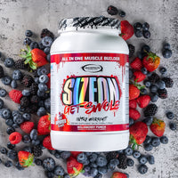 SizeOn Get Swole container next to fresh berries, emphasizing its delicious flavor for Intra-Workout nutrition.