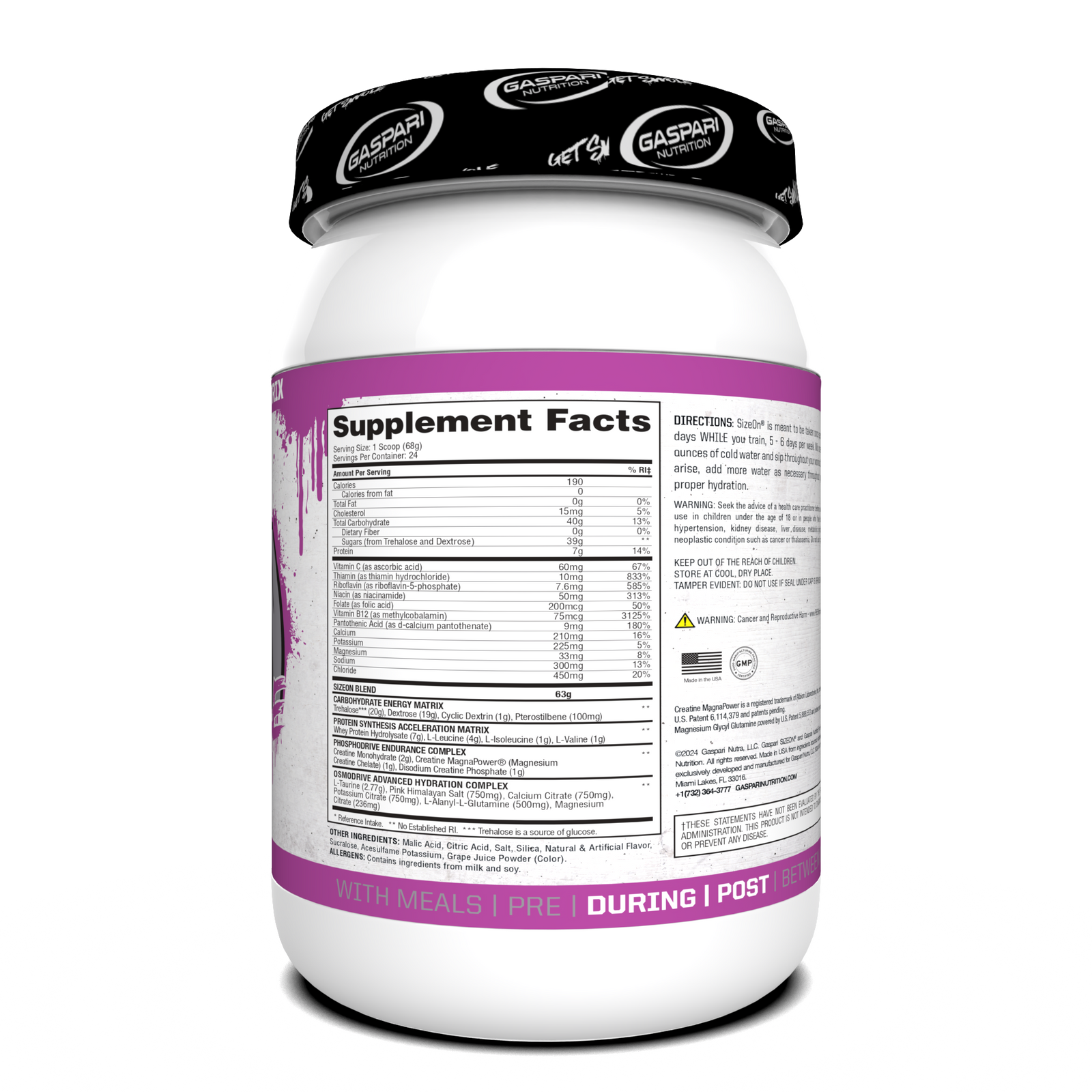 Supplement facts and usage instructions for SizeOn Get Swole Grape Cooler, tailored for Intra-Workout.