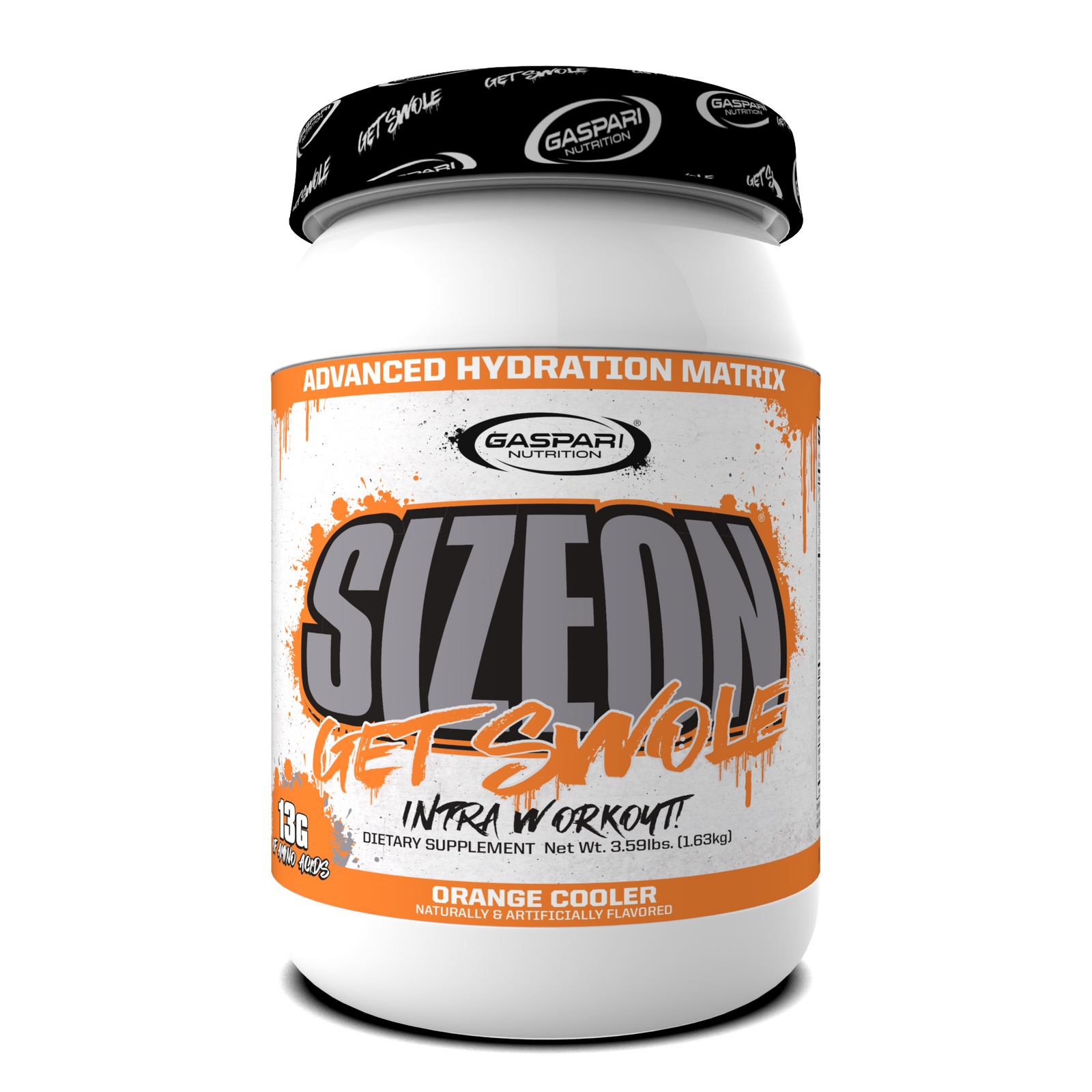 SizeOn Get Swole container in Orange Cooler flavor, providing tasty Intra-Workout hydration.