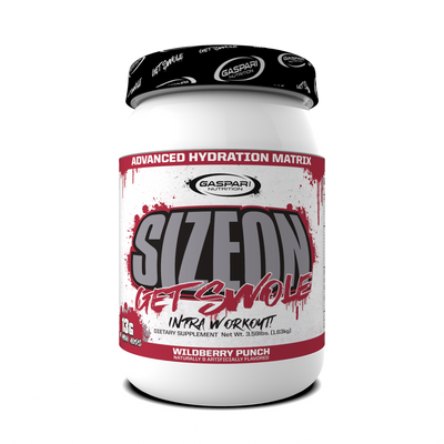 SizeOn Get Swole container featuring an advanced hydration matrix for Intra-Workout support.