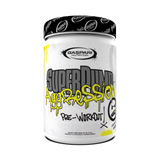 Gaspari Nutrition Super Pump Aggression pre-workout container with graffiti-style design and "Lemon" flavor.