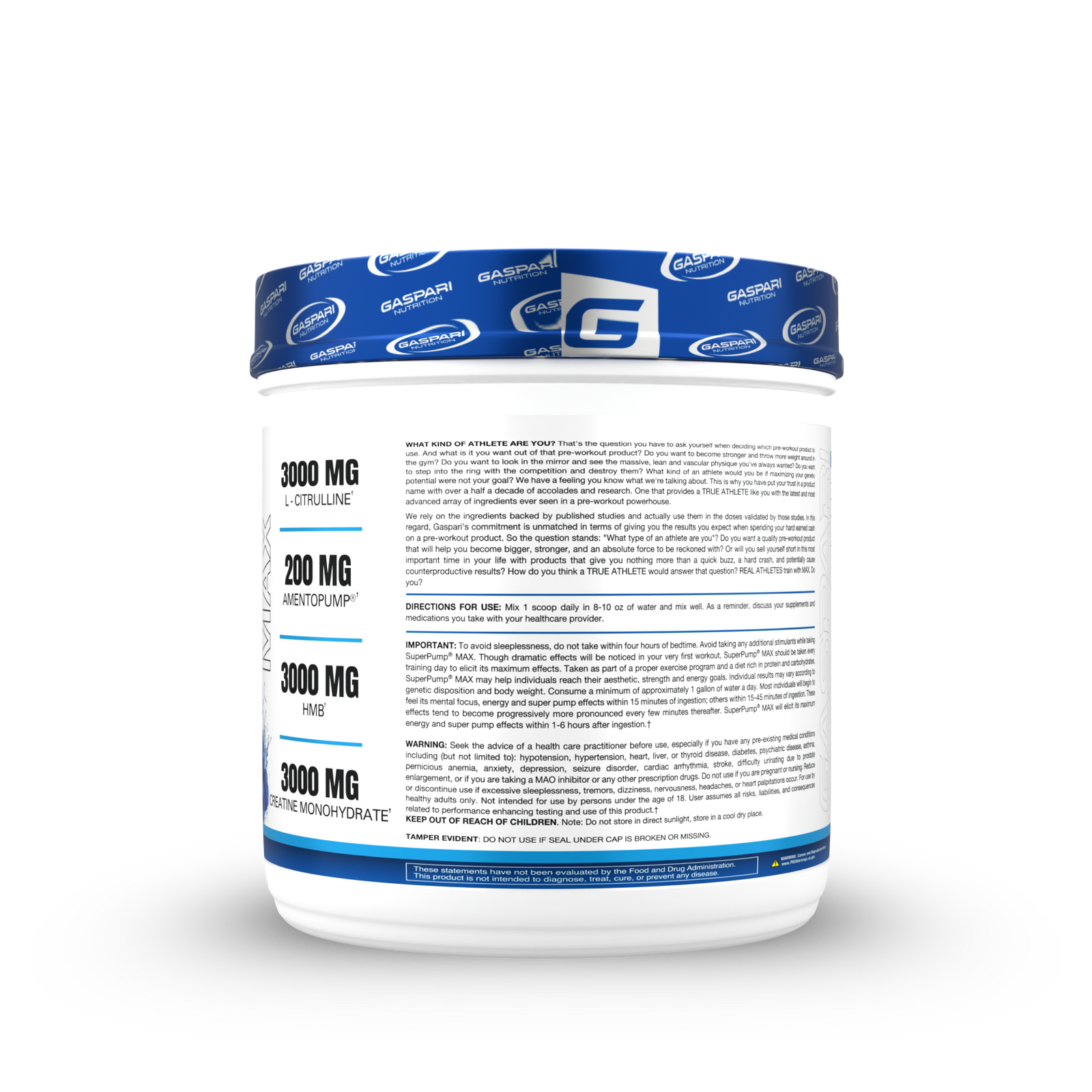 SuperPump Max New Formula transparent-label pre-workout – 3000mg creatine, 3000mg HMB, Blue Raspberry, 30 servings
