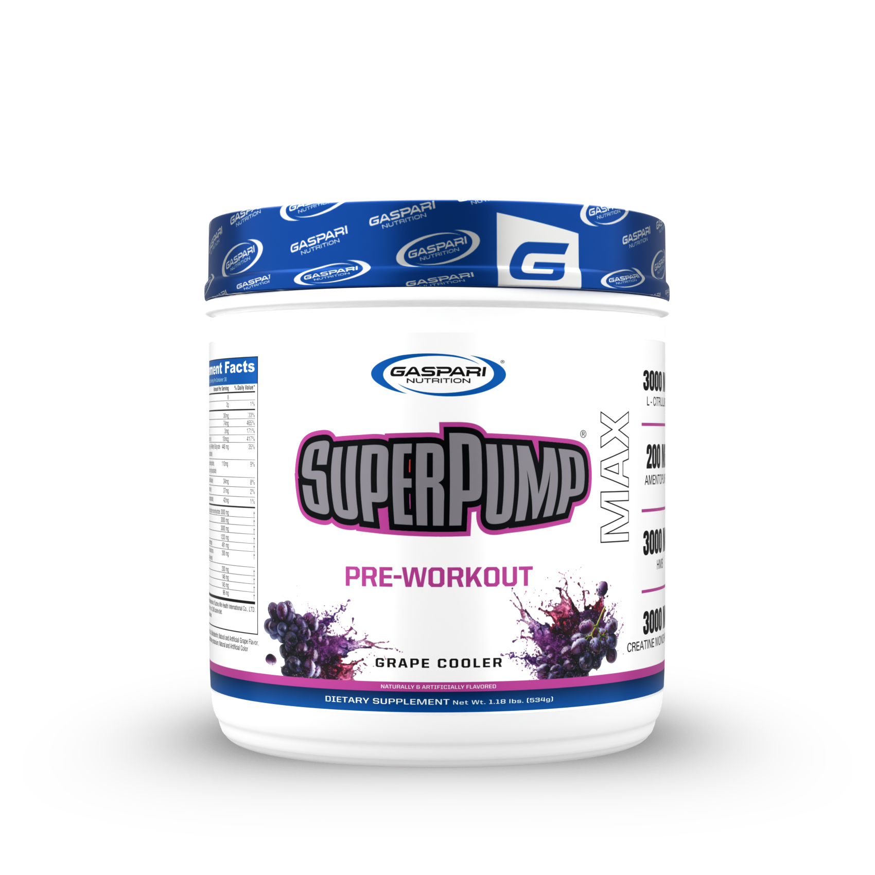 SuperPump Max New Formula transparent-label pre-workout – 3000mg creatine, 3000mg HMB, Blue Raspberry, 30 servings
