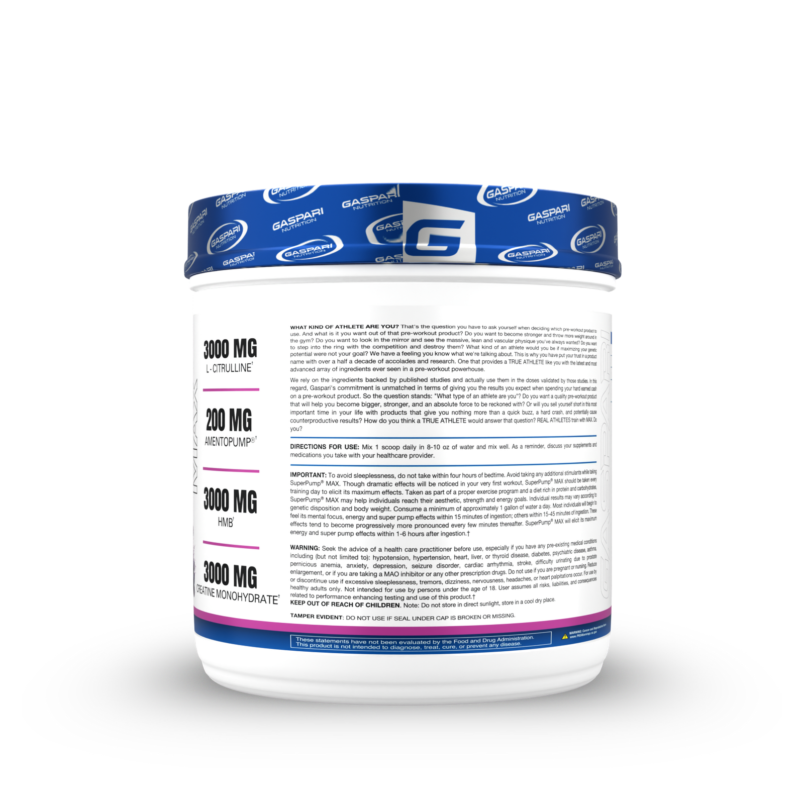 SuperPump Max New Formula transparent-label pre-workout – 3000mg creatine, 3000mg HMB, Blue Raspberry, 30 servings
