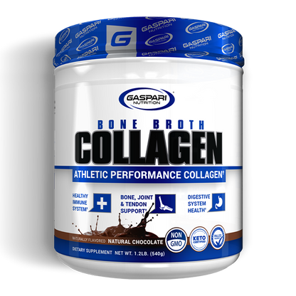 Bone broth collagen in natural chocolate flavor by Gaspari Nutrition for joint and skin support