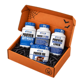 Mummy Monster Box — four-product Halloween bundle mockup including Chocolate Proven Egg 5-serving bonus