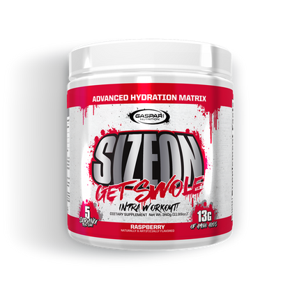 SizeOn intra-workout supplement in Raspberry flavor by Gaspari Nutrition