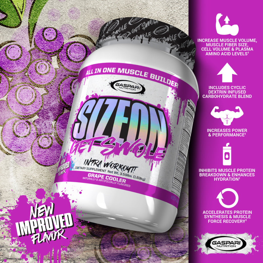 Gaspari Nutrition SizeOn, intra-workout, muscle building supplement, grape cooler flavor