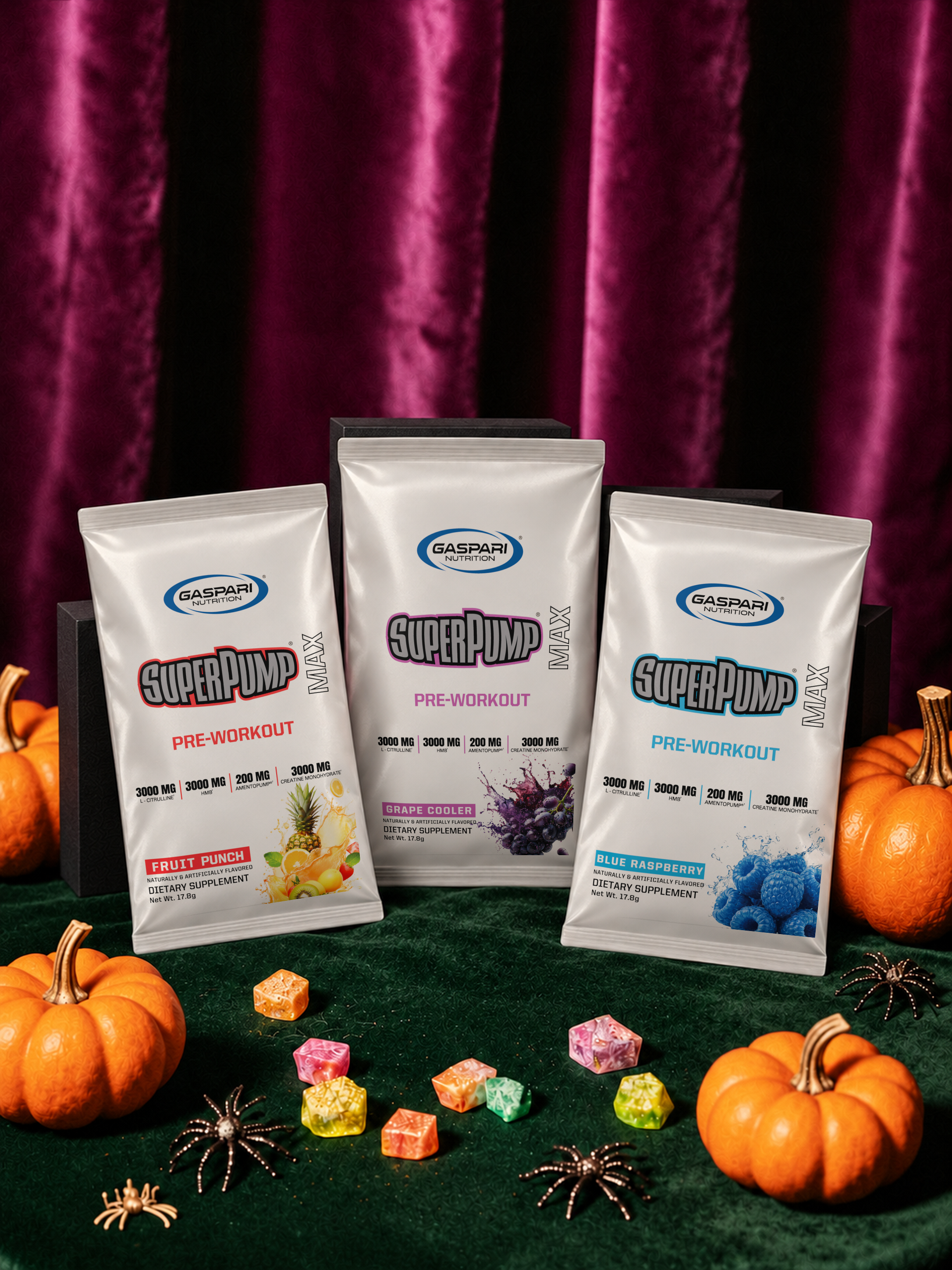 SuperPump Max Fruit Punch, Grape Cooler and Blue Raspberry sample packs